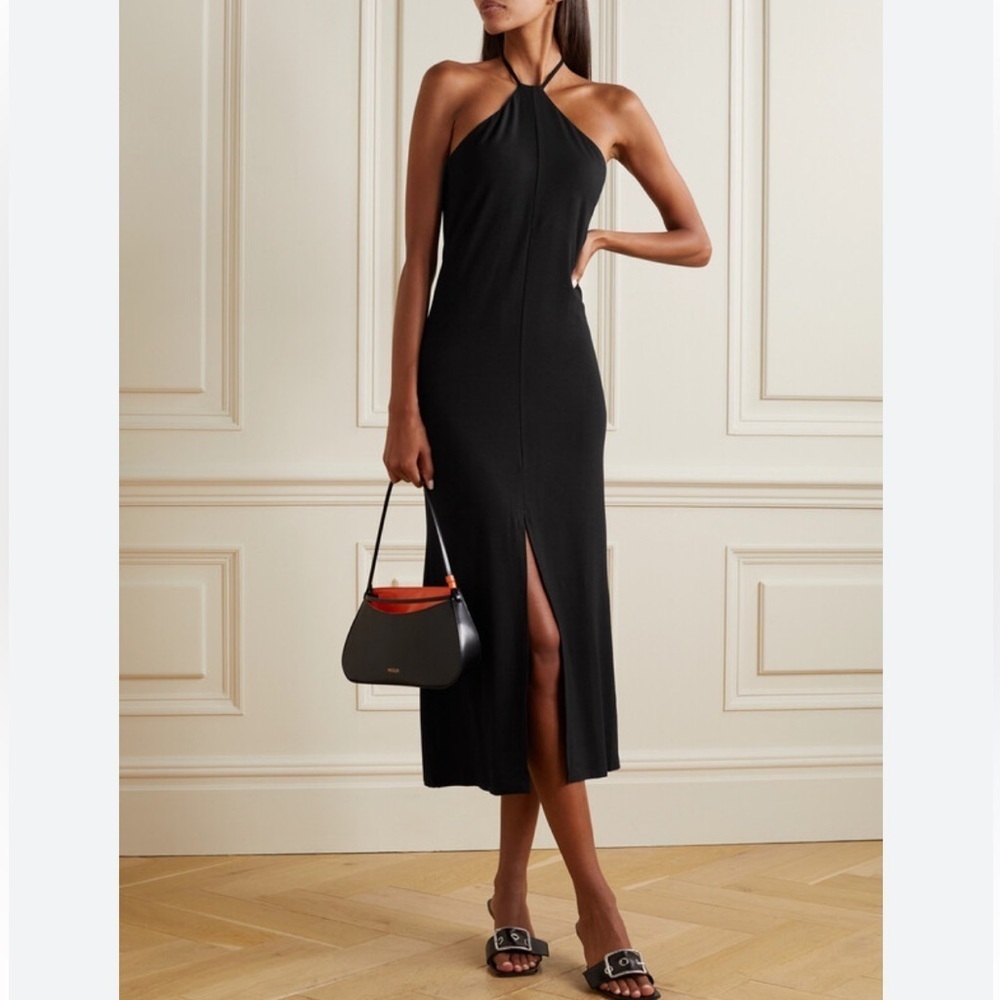 Reformation Stretch-tencel Lyocell Halter neck Vampire Dress Black SZ LARGE